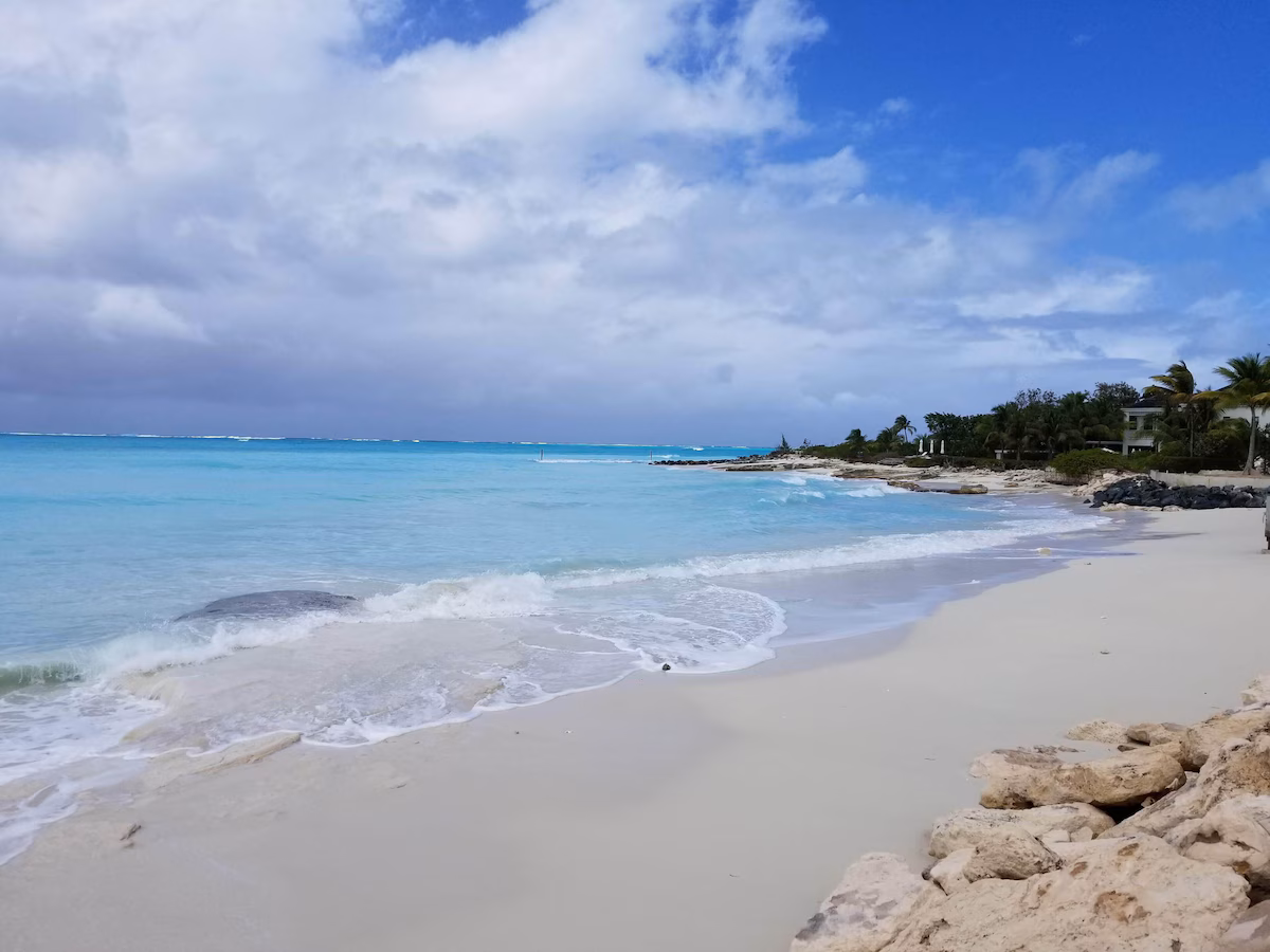Rocky shore at Leeward with turquoise water
